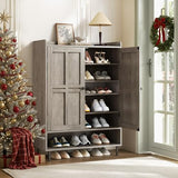 ComfyCorner Grey 7+1 Tier Farmhouse Shoe Storage Cabinet - 45" Tall Entryway Organizer with Cross Molding Doors, 3 Adjustable Shelves & Metal Legs, Shoe Rack for Front Door Entrance ComfyCorner