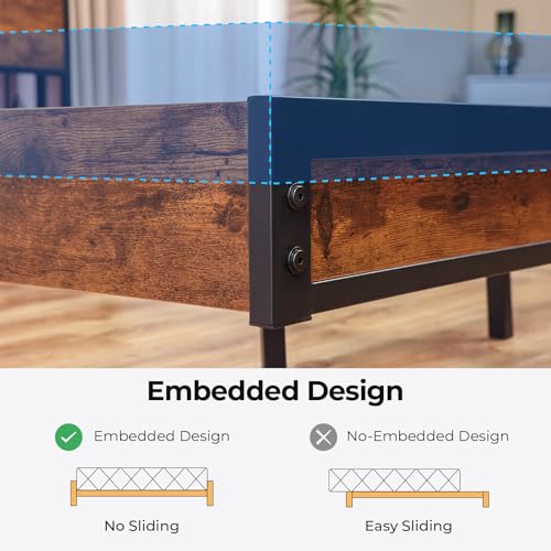 BedsPick Full Size Bed Frame with 2-Tier Storage Headboard, Sturdy Metal Platform Bed Frame with Charging Station & LED Lights, Noise-Free/Metal Support/No Box Spring Needed, Rustic Brown BedsPick