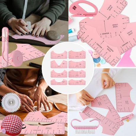 XEUZK Sublimation Shirts Tool Pink Kit With 8T Shirt rulers, 3Pack Teflon Sheet for Heat Press 12 x 16in, Heat Resistant Gloves & Silicone Bumps, 4Rolls Heat Resistant Tape& Tape Dispenser Sublimation XEUZK