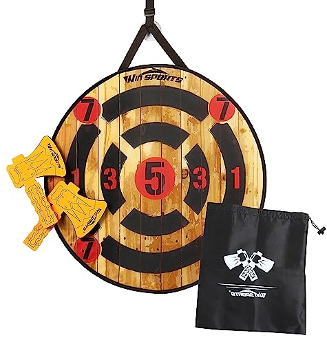 WIn SPORTS Toy Foam Axe Throwing Game - Indoor Outdoor Target Game,Includes Two Foam Axes, One 26” Easy Fold Target and A Carry Bag WIn SPORTS