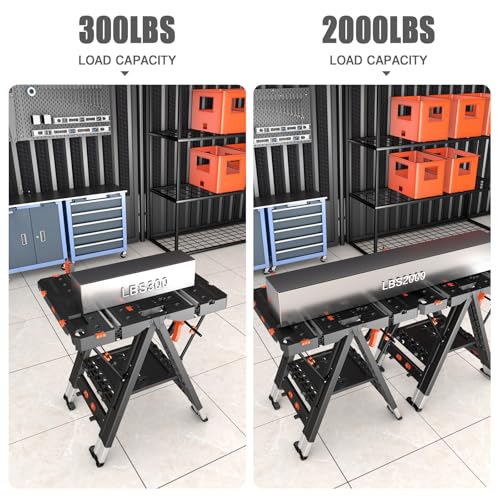 LARBANKE Combined Portable Folding Work Table,2-in-1 Sawhorse & Workbench,Waterproof Workbench with Extra Load Capacity with 8 Woodworking Clamps,8 Connecting Blocks,4 Limit Blocks LARBANKE