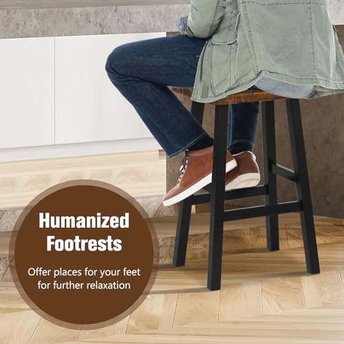 Giantex Bar Stools Set of 2, 29" Bar Height Saddle Stools, Bar Dining Chairs with Rubber Wood Frame & Footrest, Backless Barstools for Kitchen Island, Dining Room, Pub, Rustic Brown Giantex