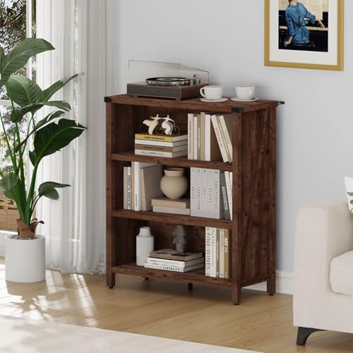 Rustic Oak 3-Shelf Bookcase by BON AUGURE - Stylish Floor-Standing Storage for Home & Office BON AUGURE