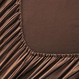 Satin Fitted Sheet, Twin Fitted Sheet Only, 1 - Piece Ultra Soft Deep Pocket Single Silk Bottom Bed Sheet Twin - Brown Luxbedding