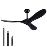52" Ceiling Fan with Remote Control without Light, Modern Reversible DC Motor Indoor Outdoor 3 Blade Ceiling Fan for Patio, Bedroom and Farmhouse (Black) dearnow