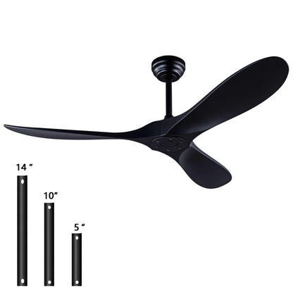 52" Ceiling Fan with Remote Control without Light, Modern Reversible DC Motor Indoor Outdoor 3 Blade Ceiling Fan for Patio, Bedroom and Farmhouse (Black)