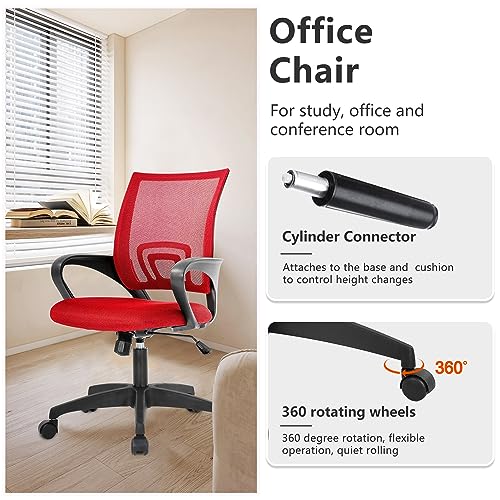 Home Office Chair Ergonomic Desk Chair Mesh Computer Chair with Lumbar Support Armrest Executive Rolling Swivel Adjustable Mid Back Task Chair for Women Adults, Red FDW