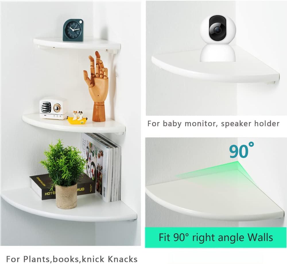 BEUGAWHOO White Oak Floating Corner Shelf - Elegant Wall-Mounted Storage for Plants and Decor BEUGAWHOO