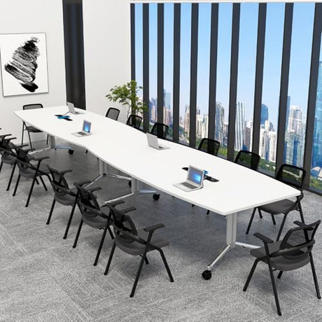 7.5FT Folding Conference Room Table for 6-8 People, 90.6" Meeting Seminar Table with Power Outlets & Cable Grommets Metal Frame for Office Conference, Executive & Collaborative Spaces (1, G, 90.6in) CUFEFi