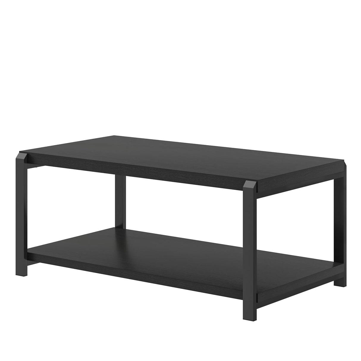 EXCEFUR Black Coffee Table, Modern Rustic Wood Center Table for Living Room, Industrial Rectangle Cocktail Tea Table with Storage Shelf EXCEFUR
