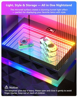 Dystler Night Stand with Charging Station and RGB Lights, LED Nightstand with Tempered Glass and Sliding Top, 3 Drawers Bedside Table with Hidden Storage, Lockable End Side Table for Bedroom, Black Dystler