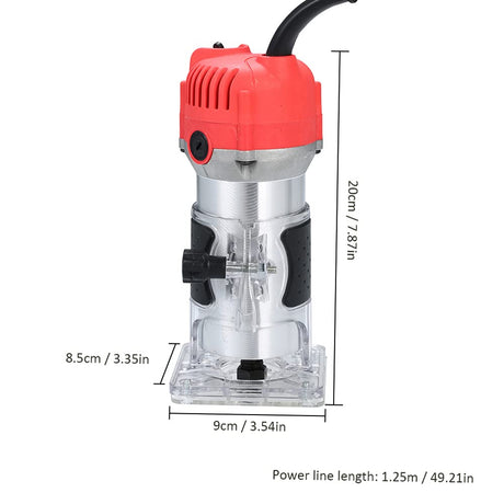 Wood Router, Weytoll 110V 800W Compact Router Tools 30000r/min with Transparent Base Edge Guide Electric Trimmer Compact Palm Router Corded for Woodworking Trimming Slotting Notching/Aluminum Red Weytoll