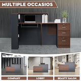 Easilywinlife 70.87IN Modern Wooden Commercial L Shaped Reception Desk with Counter, Lockable Drawers, Door Cabinet, Front Desk for Checkout, Lobby, Beauty Salon, Walnut, Right Cabinet Easilywinlife
