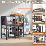 POKIPO Large Record Player Stand, Vinyl Record Storage Holds up to 400+ Albums, 3 Tier Turntable Stand with Display Shelf, 3-in-1 Multifunctional Record Player Cabinet Media Console Table for Stereo POKIPO