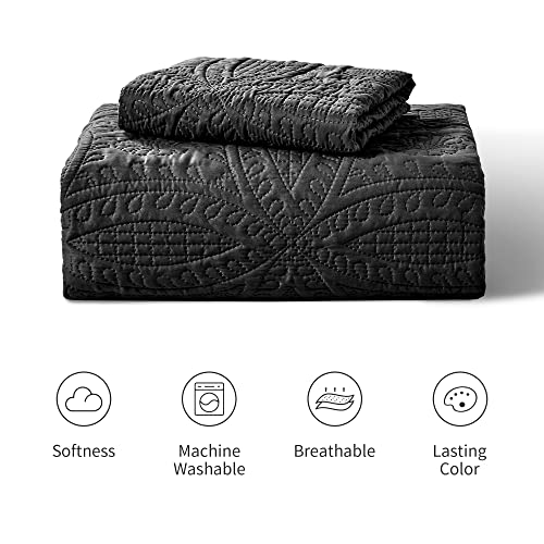 Love's cabin Twin Quilt Set Black Bedspreads - Soft Bed Fall Lightweight Bedspread Comforter - Modern Style Coin Pattern Coverlet for All Season - 2 Pieces (1 Quilt, 1 Pillow Sham) Love's cabin