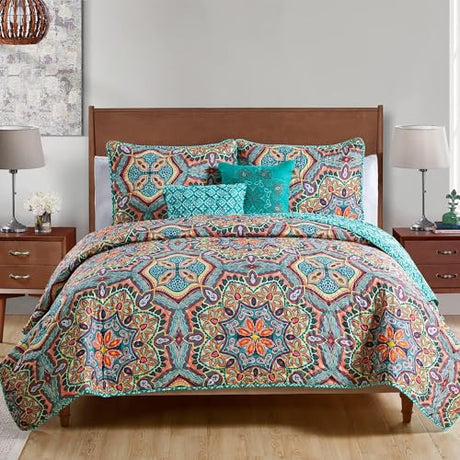 VCNY Home Yara Medallion 5 Piece Reversible Quilt Set, King, Aqua VCNY Home