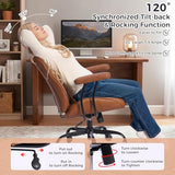 BEWISHOME Home Office Chair, Brown Office Chairs with Wheels, Leather Office Chair, Ergonomic Office Chairs with Lumbar Support, Mid Century Modern Executive Computer Chair BBY01Z BEWISHOME