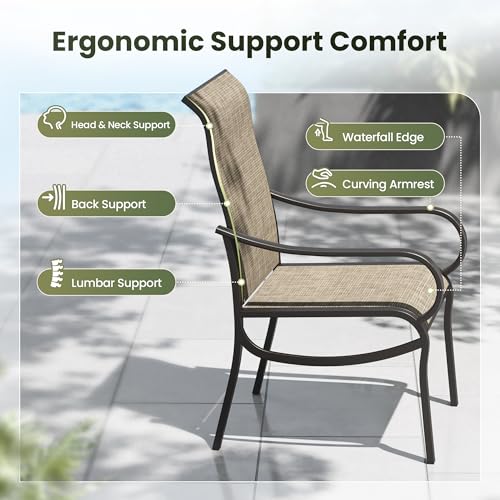 PHI VILLA Round Patio Dining Set for 4 Person, 42'' Round Metal Slat Table with Umbrella Holes and 4 High Back Fixed Chairs All Weather Outdoor Table and Chairs Set for Deck Garden Yard PHI VILLA