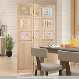 Giantex 3 Panel Room Divider with 9 Rotating Picture Frames, 67'' Folding Privacy Screen for Photo Display, Freestanding Wood Wall Partition for Room Separation, Bedroom, Office, Natural Giantex