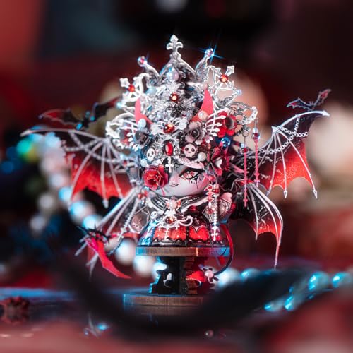 MU 3D Metal Puzzles for Adults Magnetic Interchangeable Cat Head Puzzle Vampire Dark Queen Kitty with 2 Base, Spooky Puzzle Metal Models Kits Building, DIY Sets Cat Lover Owner Gifts Collectibles