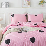 Caressma Girls Pink Comforter Set Twin Size - Blush Pink Cute Love Heart Print Comforter Bedding Set for All Seasons, Geometric Soft Microfiber Comforter Set with Pillowsham Caressma