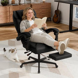 Furmax Massage Office Chair with Foot Rest 6 Points Vibration 400LBS Big and Tall Office Chair for Heavy People High Back Reclining Executive Computer Chair for Home Office Desk (Black) Furmax