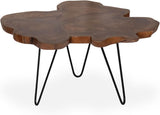 East at Main Live Edge Teak Wood Coffee Table, 31.5" Round, Natural Finish – Handcrafted Teak Wood Puzzled Together to Form a Unique Organic Accent Table for Rustic & Modern Decor East at Main