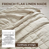 Powdion French Linen Quilt King, Pre-Washed Linen Front and Cotton Back European Comforter, Lightweight Breathable Cotton Quilt King Size for All Season, 3 Pcs Box Stitch Beige King Quilt Powdion
