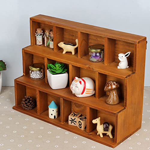 Book Display Stand Wooden Shadow Box Display Shelf: Wall Mounted Rustic Display Rack Multi Layer Stand for Action Figure Mini Figurine Vendors Zerodeko