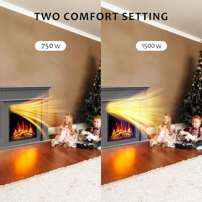 43 Inch Electric Fireplace with Mantel Wooden Surround Firebox TV Stand,FreeStanding Electric Fireplace Heater Entertainment Center,Adjustable Led Flame,750W-1500W,Grey