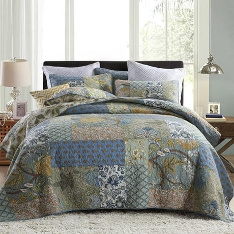 Secgo Queen Comforter Set for Bed - 100% Cotton Quilts Queen Size, Green, Sage Bedspreads (90 * 98 Inch) with 2 Pillow Shams, Patchwork Reversible Lightweight Bedding Secgo
