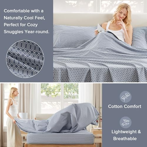 Comfort Spaces 100% Cotton Sheets Twin, Breathable, Naturally Cool Cotton Sheets, Soft Cotton Bed Sheets with 14" Elastic Pocket Fits up to 16" Mattress, All Seasons Sheet Set, Diamond Blue 3 Piece Comfort Spaces