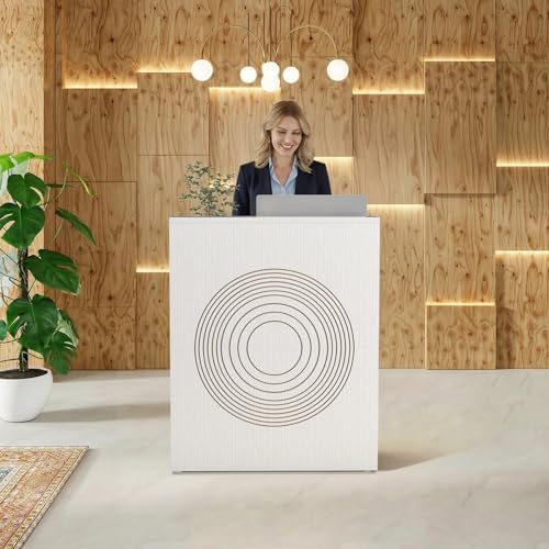 IGERI Small White Reception Desk with Counter for Salon 31.5 Inch Front Modern Standing Receptionist Room Tables Checkout Counter for Office