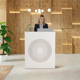 IGERI Small White Reception Desk with Counter for Salon 31.5 Inch Front Modern Standing Receptionist Room Tables Checkout Counter for Office