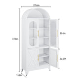 73" Metal Tall Arched Kitchen Pantry Cabinet,Arched Cabinet,Arched Bookshelf China/Curio Cabinet Farmhouse Kitchen Storage Cabinets with 4 Doors&3 Adjustable Shelves,Glass Door for Kitchen,Dining Room AUEYTVR