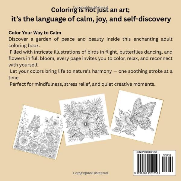 Birds, Flowers & Butterflies: Adult Coloring Book Majosta