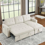L-Shaped Reversible Sleeper Sectional Sofa Pull Out Couch Bed , Button Tufted Linen Convertible Pullout Sofabed with Storage Chaise Lounge and Detachable Cushion Back for Living Room Apartment Corner Eafurn