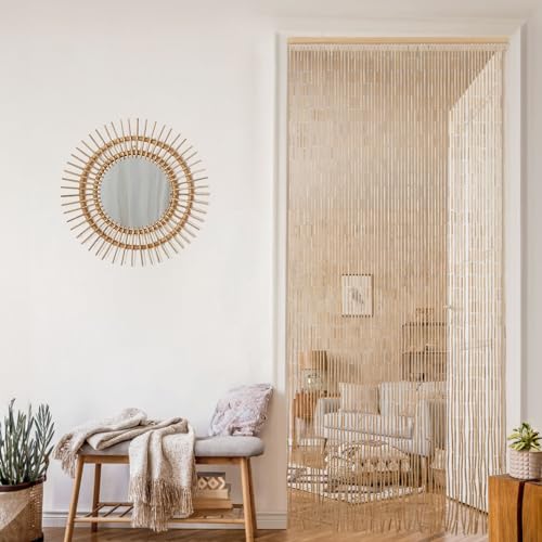 BECHAEO Handmade Bamboo Beaded Curtain for Doorway 65 Strands Door Beads Curtain Hanging Room Divider for Hallway Window Closet Boho Rustic Hippie Home Store Decor, 35.5 x 75 Inches Natural BECHAEO