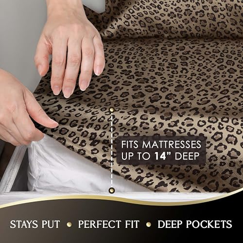 Martex Elegance 3-Piece Satin Sheets - Twin Size Luxury Hotel Quality Set - Leopard Print, Silky Soft & Smooth Martex