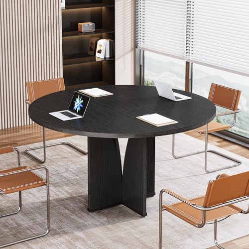 Tribesigns 39" Round Conference Table for 4, Round Office Table for Training & Seminar, Conference Room Table for Negotiation, Multi-Purpose Business Tables for Conference Room (Black) Tribesigns
