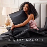 FreshCulture Satin Sheets Queen Size Bed Set- 4 Piece Luxury Soft Silky Queen Sheet Set, Similar to Silk Bed Sheets with 1 Deep Pocket Fitted Sheet, 1 Flat Sheet & 2 Pillowcases (Black) FreshCulture