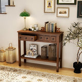 GOFLAME Narrow Console Table with 2 Drawers, 38” Rustic Sofa Table with Bottom Storage Shelf & Embossed Design, 2-Tier Vintage Entry Tables for Living Room, Entryway, Hallway, Walnut GOFLAME