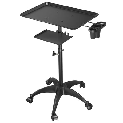 Salon Tray Cart with Storage Platform, Aluminum Tattoo Tray with Wheels Trolley Adjustable Height, Salon Tray Equipment Service Instrument Storage Tray Accessory for Salon & Spa Use, Black