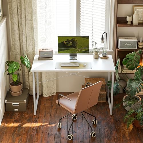 Cubiker Computer Desk, 47 inch Small Home Office Desk for Small Spaces, Modern Simple Style for Home, Office, Warm White Cubiker