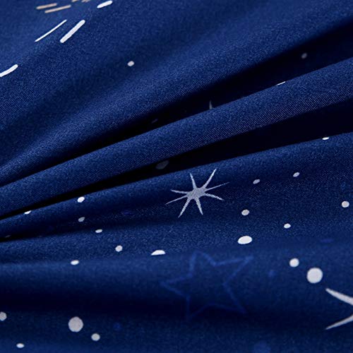 Kids Galaxy Fitted Sheet Boys Girls Outer Space Universe Planet Bed Sheet Set King Size for Children Bedroom Ultra Soft Space Rocket Starry Sky Bedding Set Blue Stars Bed Cover with 2 Pillow Case Feelyou