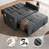 YITAHOME 55" Convertible Sofa Bed, 3-in-1 Sleeper Sofa with Iron Frame Pull-Out Bed, Linen Futon Couch with Reclining Backrest and Side Pocket, Modern Loveseat for Living Room Bedroom Apartment, Grey YITAHOME