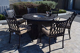 Grand Tuscany Outdoor Patio 7 pcs Round Fire Gas 52" Dining Set Dark Bronze Cast Aluminum Sunbrella Cushions (Set with 6 Regular Chairs) Patio Land