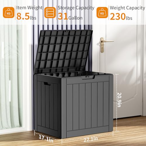 PatioZen 31 Gallon Resin Deck Box, Lockable Package Delivery Box, Waterproof and UV Resistant Outdoor Storage Box for Patio Furniture, Garden Tools and Toys Storage - Black - WoodArtSupply