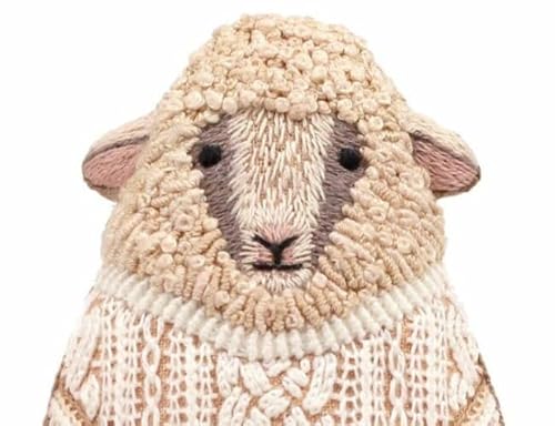 Kiriki Press DIY Embroidery Doll Kit - Skill Level 3 - Beginner to Advanced Embroidery Kits for Adults Teens (3 Skill Levels) Animal Embroidery Kit - Screen Printed Pattern (Sheep - Level 3)