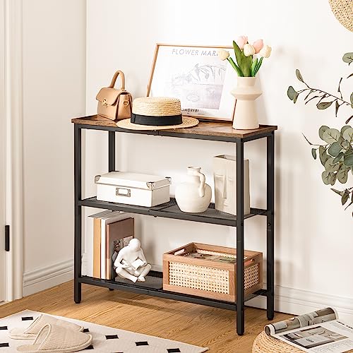 HOOBRO 29.5" Narrow Console Table, Set of 2, Entryway Table with Shelves, Thin Sofa Table, Behind Couch Table, Display Side Table, for Hallway, Entrance, Living Room, Rustic Brown and Black BF73XGP201 HOOBRO